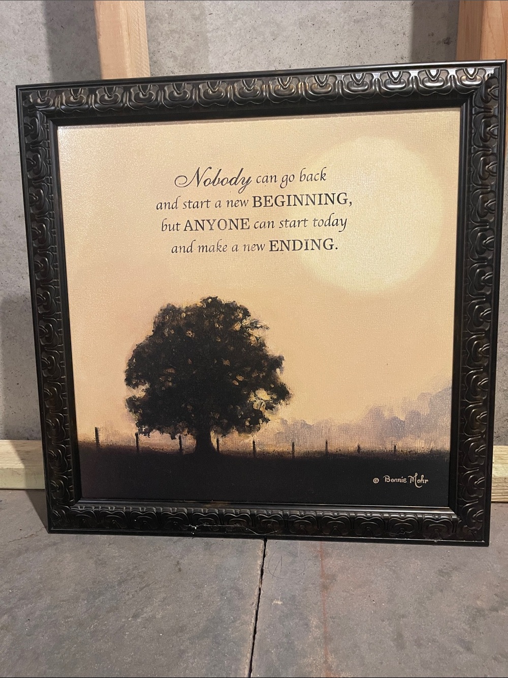 Framed Inspirational Tree Wall Art - Black Frame, Cream & Brown Print
